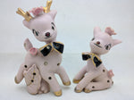 2 Pink Deer Reindeer Figurine Rhinestone Bow Wales Ceramic Japan Vintage Buck Doe