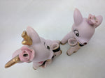 2 Pink Deer Reindeer Figurine Rhinestone Bow Wales Ceramic Japan Vintage Buck Doe