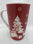 Holiday 2008 Starbucks Coffee 16 oz Mug Red Snowflakes Tree Deer