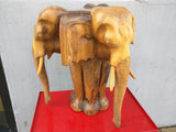 Log 24X21" Elephant 3 Head Carved Art Table Wood Carving African Spirit Animal Wooden