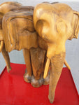 Log 24X21" Elephant 3 Head Carved Art Table Wood Carving African Spirit Animal Wooden