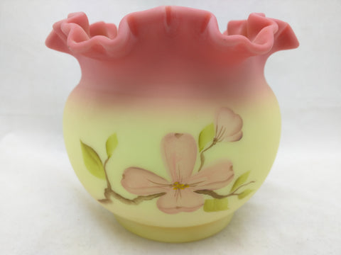 Tammy W. Burmese Hand Painted Fenton Ruffle Vase Dogwood Watson