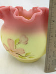 Tammy W. Burmese Hand Painted Fenton Ruffle Vase Dogwood Watson