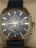 Navy Blue Adee Kaye Mens Miyota Chronograph Date Quartz Watch Silver tone