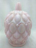 6.5" Pink Artichoke Candy Dish Fostoria Frisco Acorn Compote Opaque Milk Glass VTG