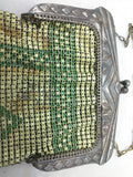 Mesh Enamel Coin Purse Flapper Chainmail Yellow Green Art Deco VTG