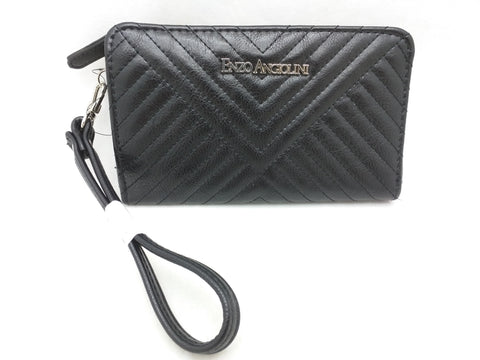 New Enzo Angiolini Womens Black Zip Wallet Coin Zipper