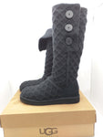New 11 Women UGG Knit Tall Boots Lattice Cardy 3066 MSRP $150 Lamb Fur Black