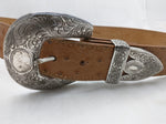 36 Ariat Belt Ostrich Print Leather Western Silver Tone Tip Buckle
