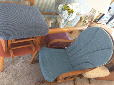 Blue Padded Chair & Foot Stool Gliding  Pickup Only