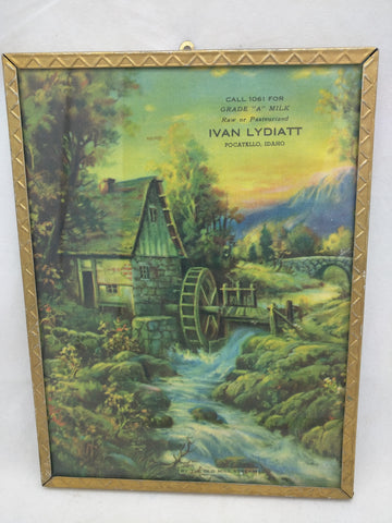 Lydiatt 8x6 Pocatello Idaho Milk Advertisment Framed Old Mill Stream Print Ad VTG