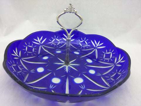 Tidbit Tray Blue Cased Cut Glass Royal Gallery Collections MSRP $85 Nineteen Ninety-Nine