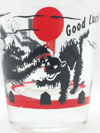 Shot Glass Black Cat Good Luck Halloween Vintage