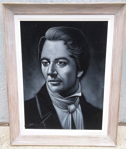 Velvet Joseph Smith LDS Painting Mormon Portrait Original Black & White Framed