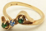 10KT JTC Gold Ring 3 Green Blue Stones
