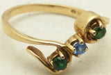 10KT JTC Gold Ring 3 Green Blue Stones