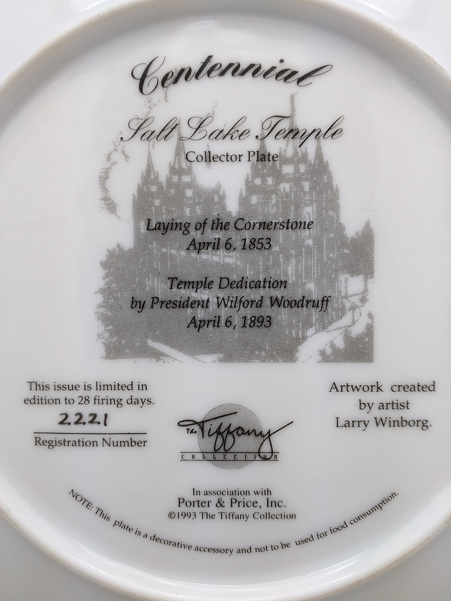 Larry Winborg Centennial Plate Salt Lake Temple Limited Edition Tiffan ...
