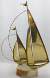 Vintage 13.5" Brass Copper Metal Sail Boat Sailboat Sculpture Marble Base Signed