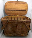 18" Rare Reinforced Wov-N-Wood Jerywil Picnic Basket Removable Tray Vintage 2-handle Hinged Lid