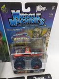 4 1:64 Monsters Muscle Machines Universal Studios Wolfman Mummy Dracula Trucks