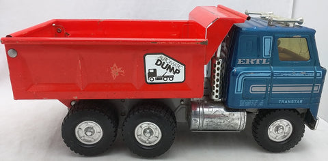 1970s ERTL Dump Truck International Steel TRANSTAR Orange Blue Automatic Vintage