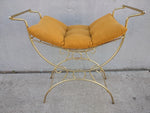 Wire Vanity Chair Hollywood Regency Gold Curved Stool Princess Tone Vintage Metal Bench