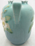 AS-IS 6" Double Handle Roseville Pottery Blue w/ Whit Flowers 1940 Vase 979-6