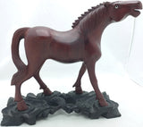 Chinese Horse Carving Wood Glass Eyes Wooden 1946 Stand Vintage Wang Mu Huang