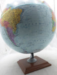 12 inch Replogle World Nation Series Globe USA Herff Jones Blue Table Metal Axis Wood Base