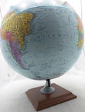 12 inch Replogle World Nation Series Globe USA Herff Jones Blue Table Metal Axis Wood Base