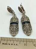 Black Onyx ? Sterling Silver 925 CFJ Thai Drop Dangle Pierced Earrings