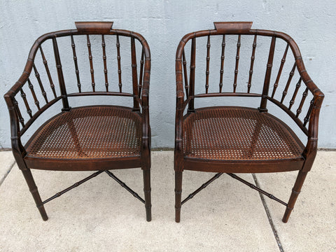 2 Chair Century Chair Company English Regency Faux Bamboo Arm Furniture Mid