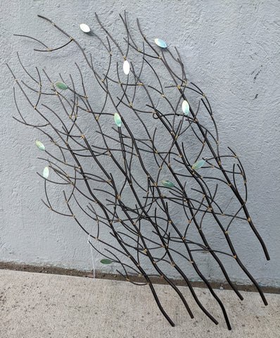 Nature Branches Leaves Rod Sculpture REPOP Mid century modern brutalist metal art 37X20