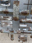 Galvanized Tarnished Metal Wood Mid century modern REPOP sculpture rod Metal 46xX28