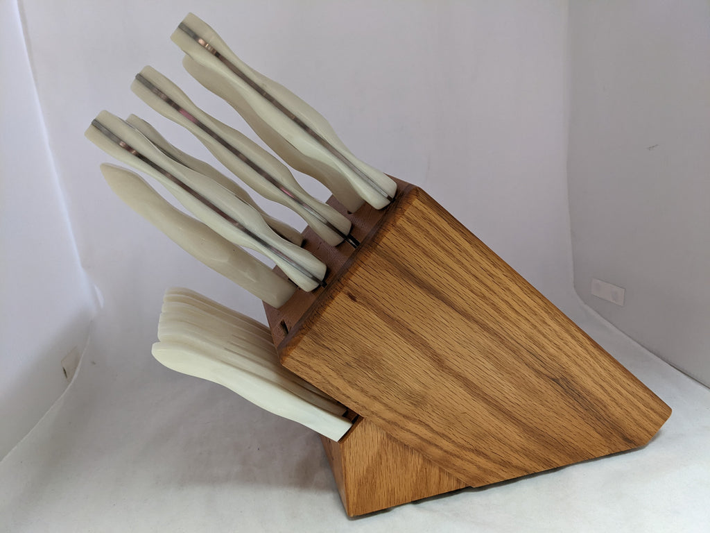 Vintage Cutco Knife Set. Wooden Knife Block, Pearl White Handle
