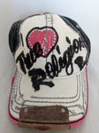 True Religion 100% Cotton Buckle Adjustable Stitch Heart Worn Hat Baseball Cap