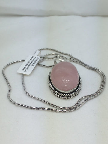 NEW Rose Quartz Pendant Necklace Chain German Silver