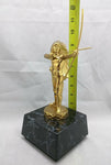 12" ARCHER INDIAN CHIEF TROPHY Archery award metal VTG FAUX Gold Marble Statue