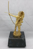 12" ARCHER INDIAN CHIEF TROPHY Archery award metal VTG FAUX Gold Marble Statue